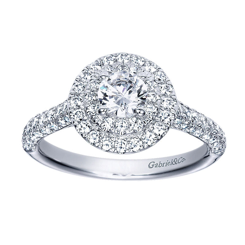 Engagement Ring 14k White Gold Diamond Double Halo