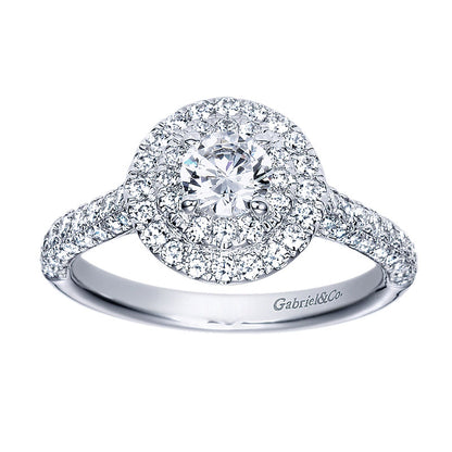 Engagement Ring 14k White Gold Diamond Double Halo