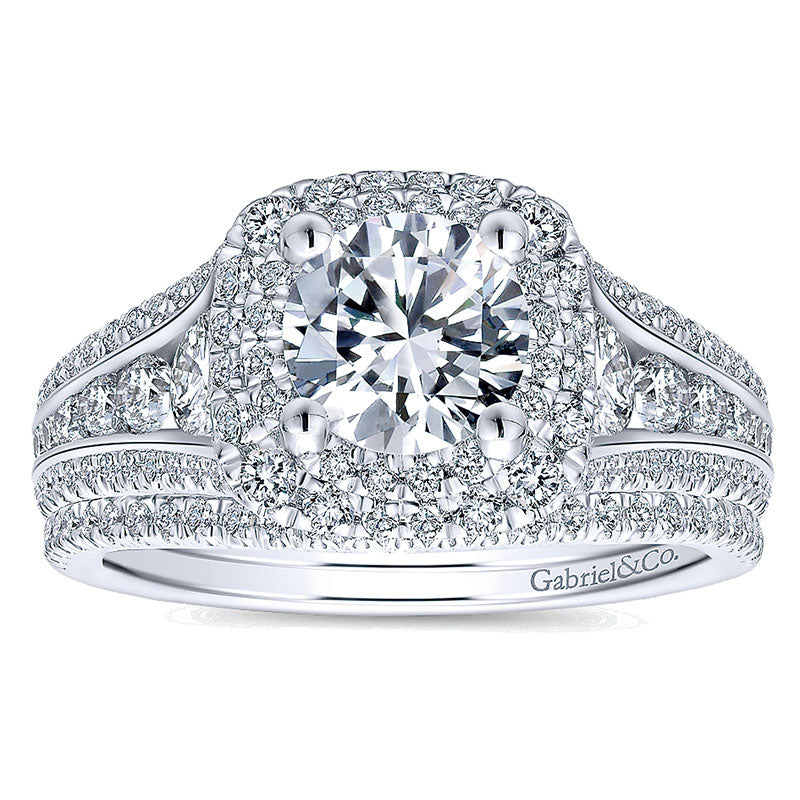 14K White Gold Diamond Double Halo 14K White Gold Engagement Ring ER12609R4W44Jj