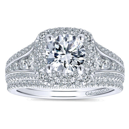 14K White Gold Diamond Double Halo 14K White Gold Engagement Ring ER12609R4W44Jj