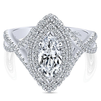 14K White Gold Diamond Double Halo 14K White Gold Engagement Ring ER12640M4W44Jj