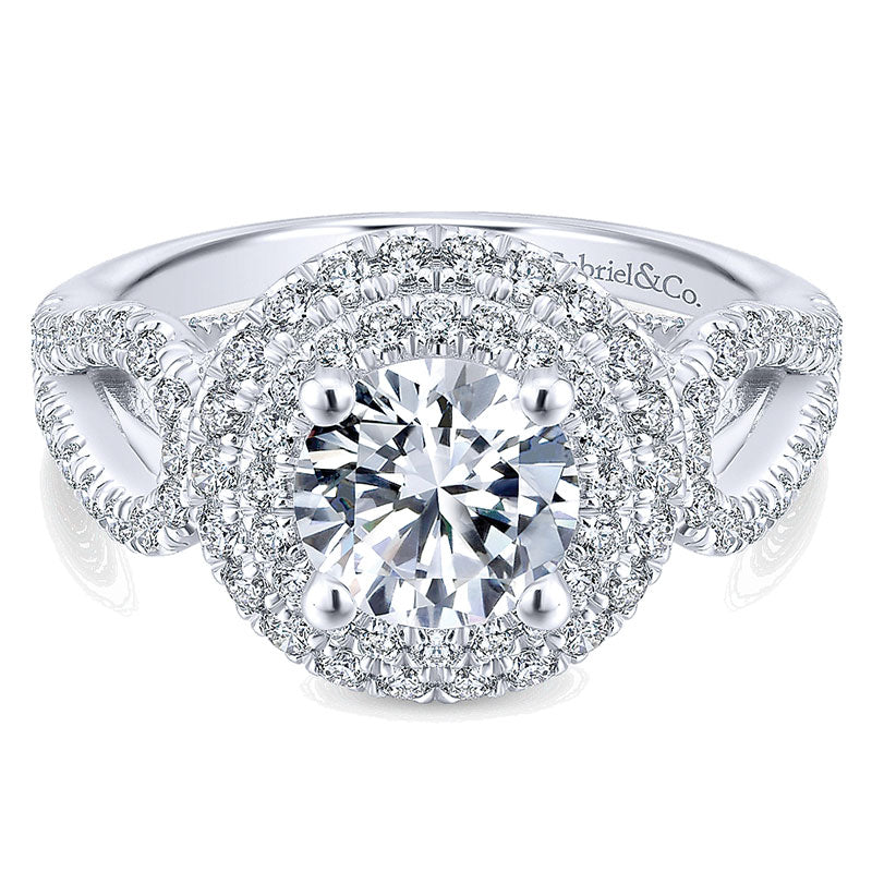 14K White Gold Diamond Double Halo 14K White Gold Engagement Ring ER12755R4W44Jj