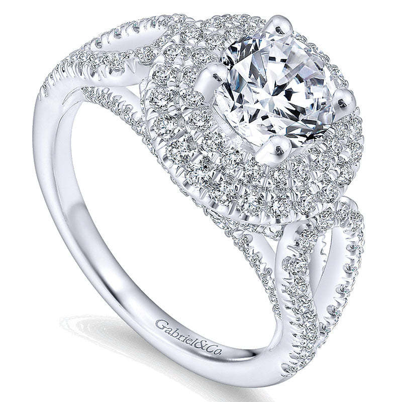 14K White Gold Diamond Double Halo 14K White Gold Engagement Ring ER12755R4W44Jj
