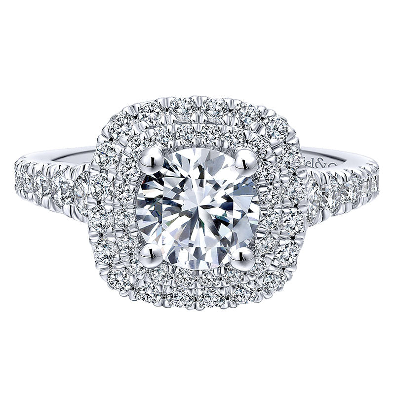 14K White Gold Diamond Double Halo 14K White Gold Engagement Ring ER12762R4W44Jj