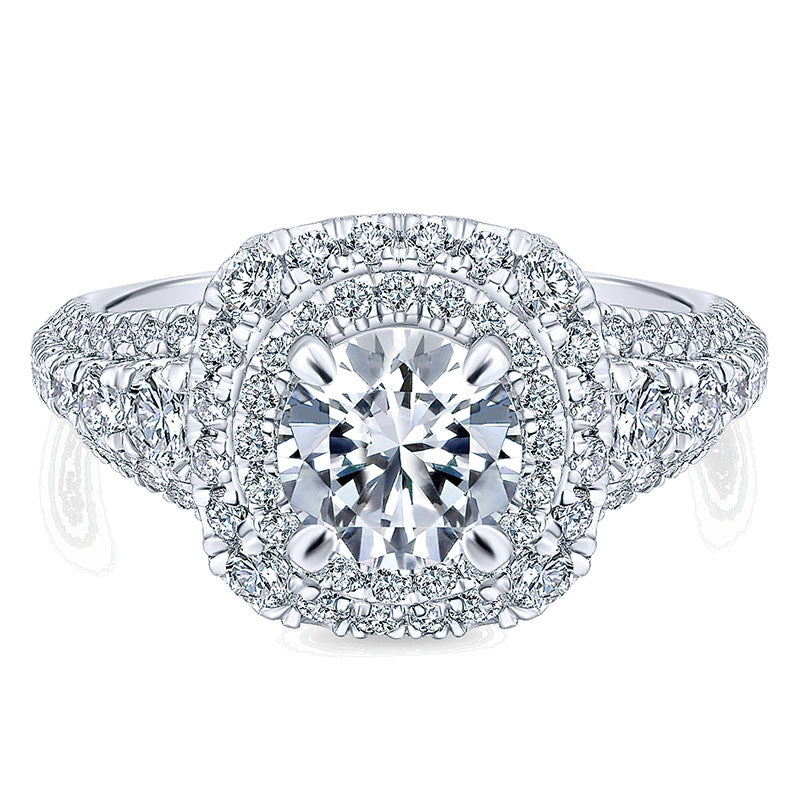 14K White Gold Diamond Double Halo 14K White Gold Engagement Ring ER12807R4W44Jj
