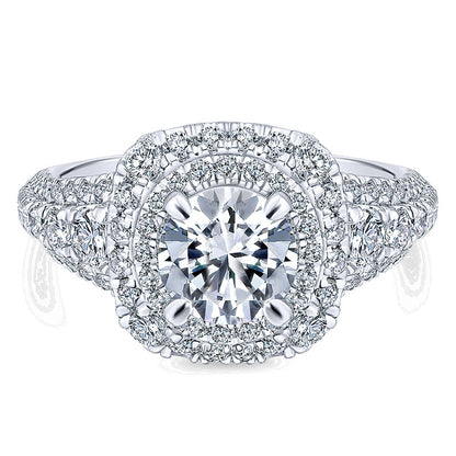 14K White Gold Diamond Double Halo 14K White Gold Engagement Ring ER12807R4W44Jj