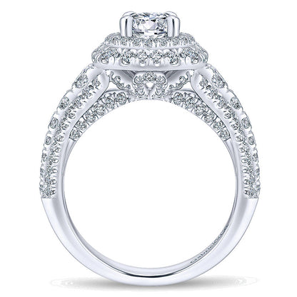14K White Gold Diamond Double Halo 14K White Gold Engagement Ring ER12807R4W44Jj