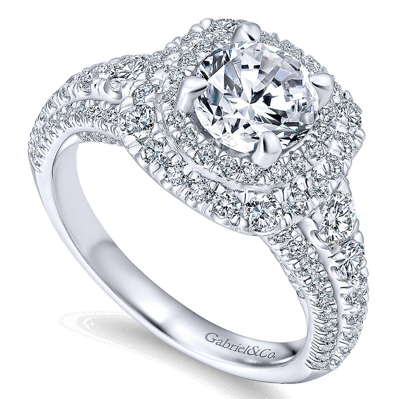 14K White Gold Diamond Double Halo 14K White Gold Engagement Ring ER12807R4W44Jj