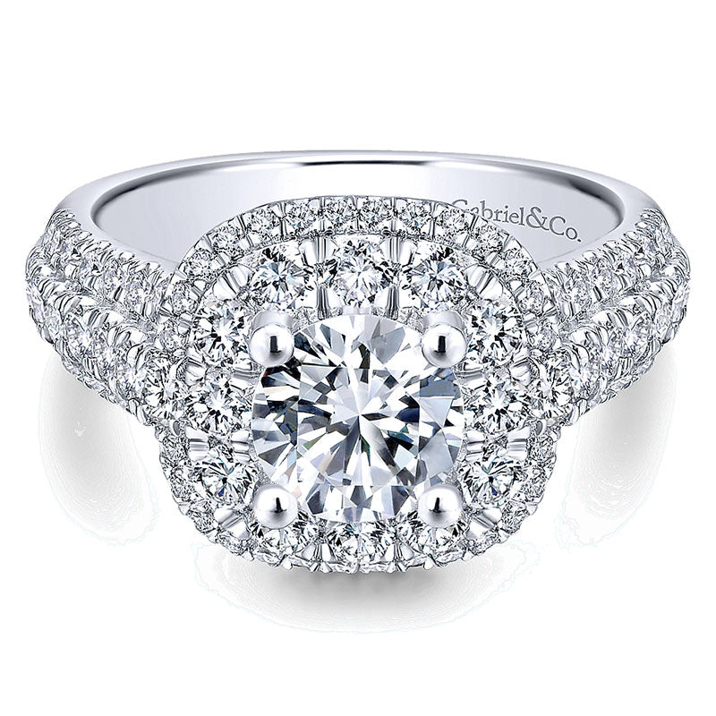 14K White Gold Diamond Double Halo 14K White Gold Engagement Ring ER12808R4W44Jj