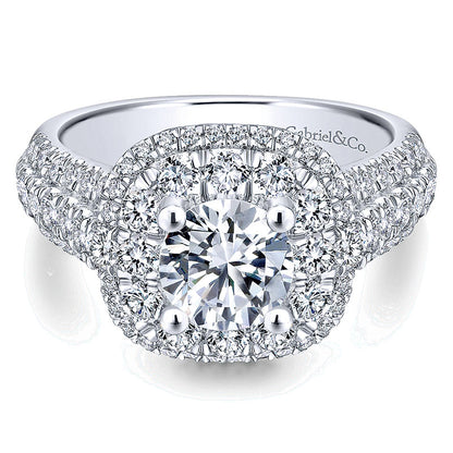 14K White Gold Diamond Double Halo 14K White Gold Engagement Ring ER12808R4W44Jj