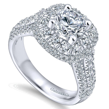 14K White Gold Diamond Double Halo 14K White Gold Engagement Ring ER12808R4W44Jj