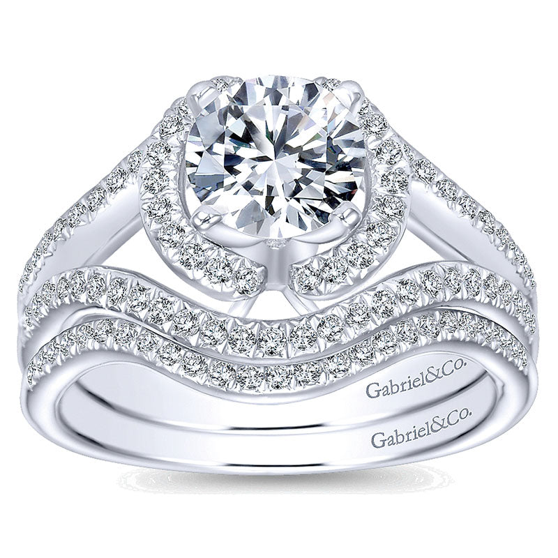Engagement Ring 14k White Gold Diamond Double Halo