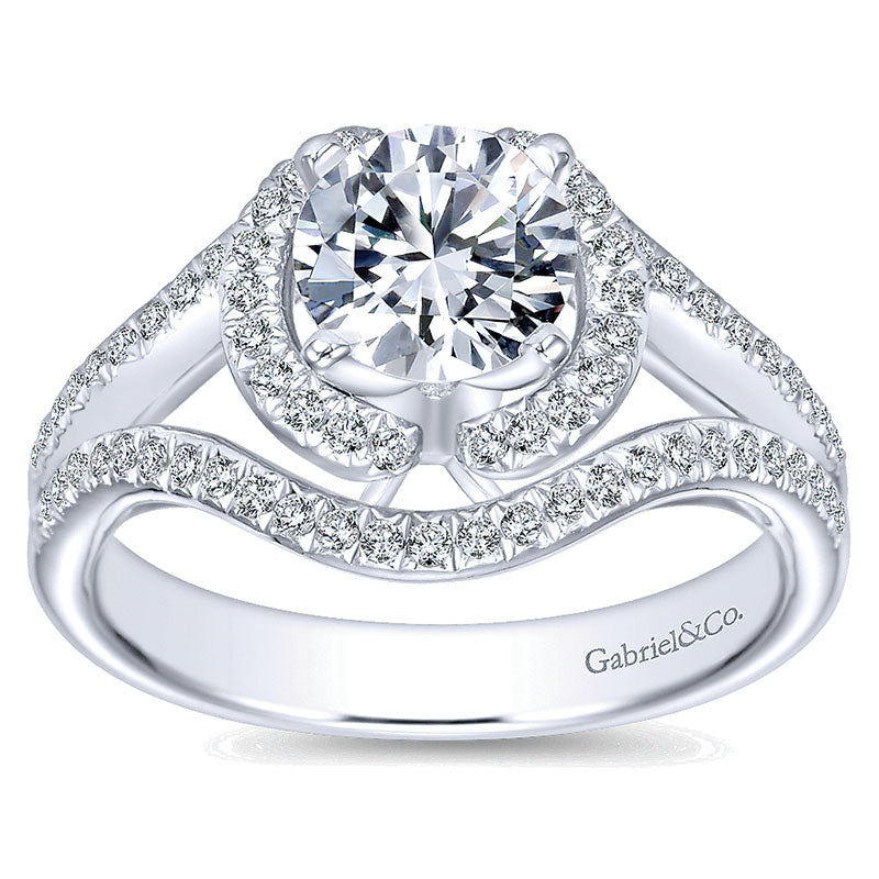 Engagement Ring 14k White Gold Diamond Double Halo
