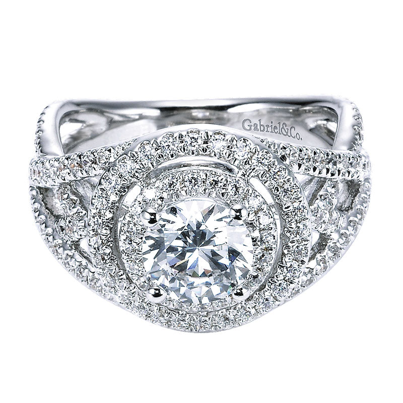 Engagement Ring 14k White Gold Diamond Double Halo