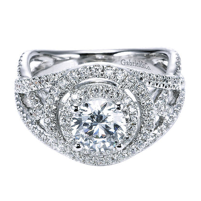 Engagement Ring 14k White Gold Diamond Double Halo