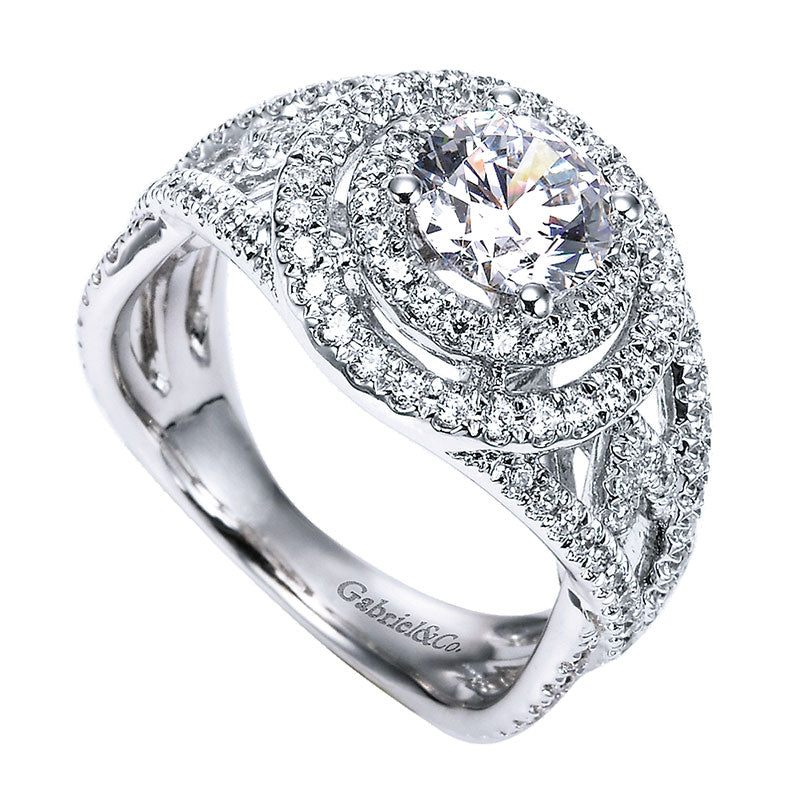 Engagement Ring 14k White Gold Diamond Double Halo