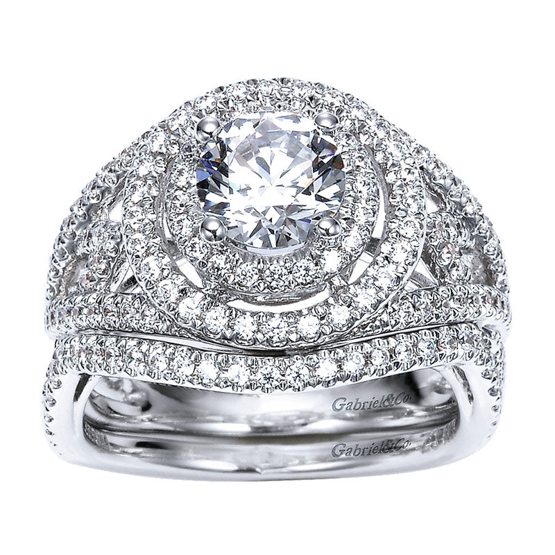 Engagement Ring 14k White Gold Diamond Double Halo