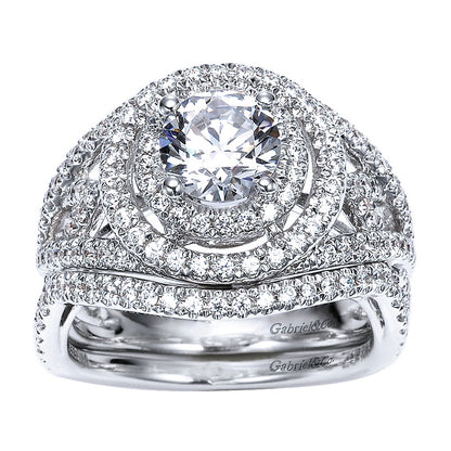 Engagement Ring 14k White Gold Diamond Double Halo