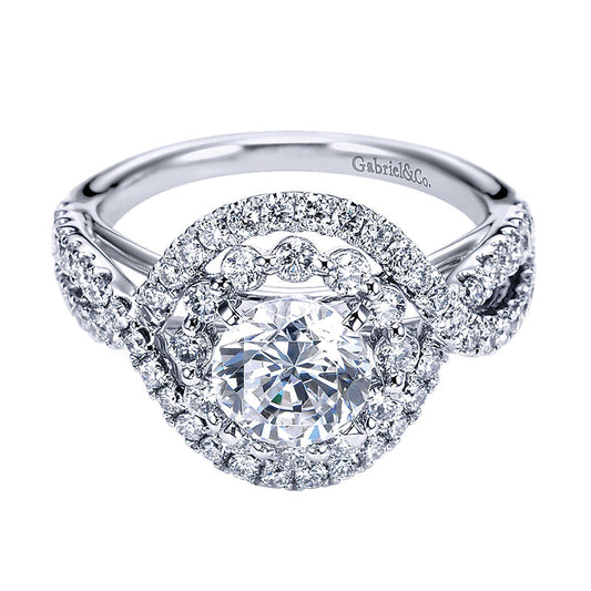 Engagement Ring 14k White Gold Diamond Double Halo