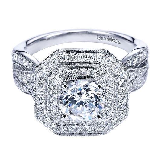 Engagement Ring 14k White Gold Diamond Double Halo