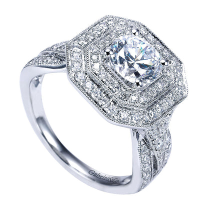 Engagement Ring 14k White Gold Diamond Double Halo
