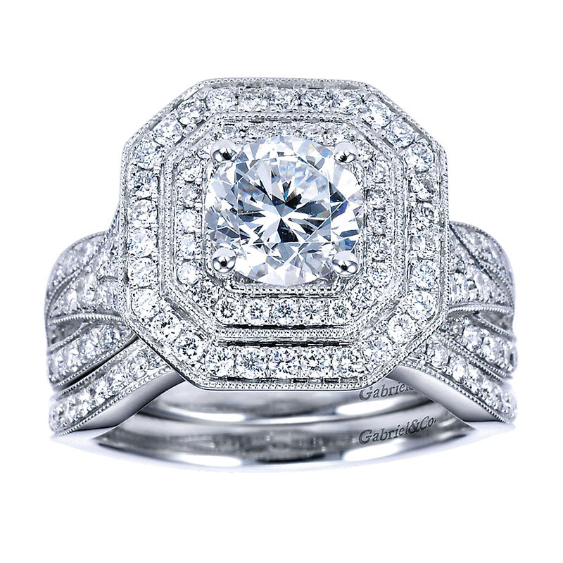 Engagement Ring 14k White Gold Diamond Double Halo
