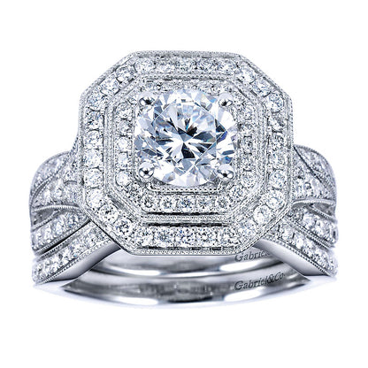 Engagement Ring 14k White Gold Diamond Double Halo