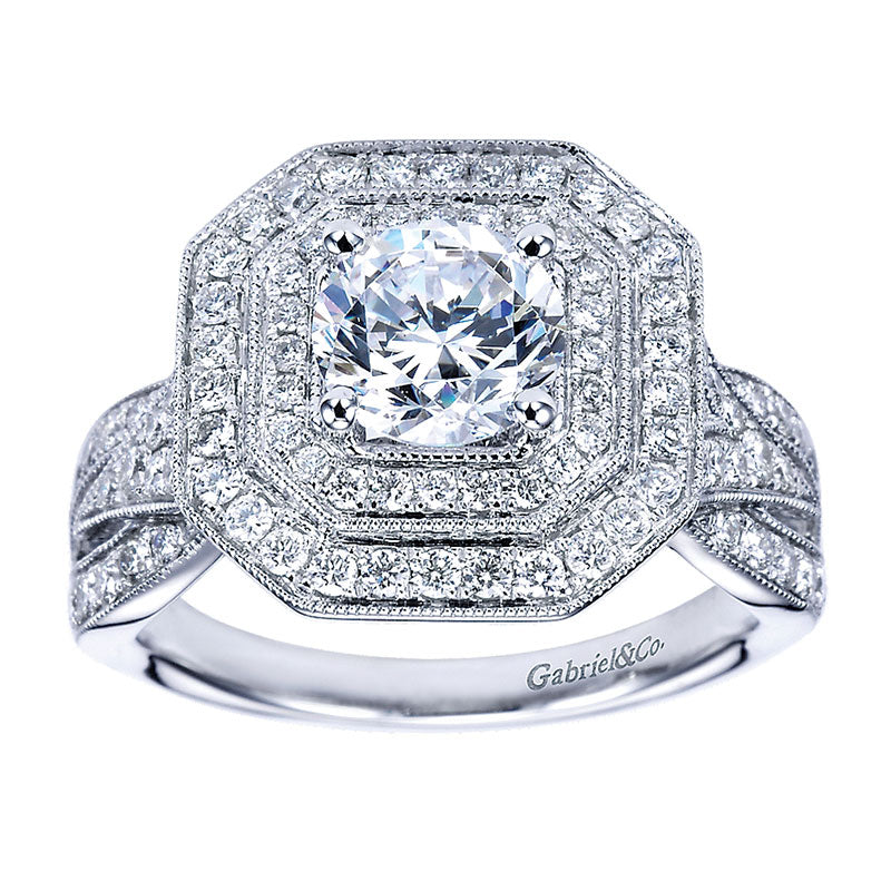 Engagement Ring 14k White Gold Diamond Double Halo