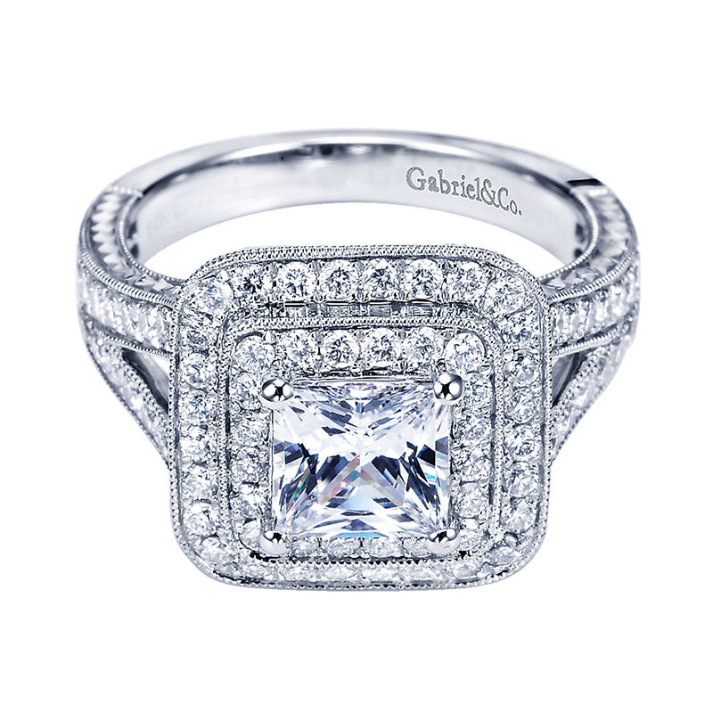 14K White Gold Diamond Double Halo 14K White Gold Engagement Ring ER7264W44Jj
