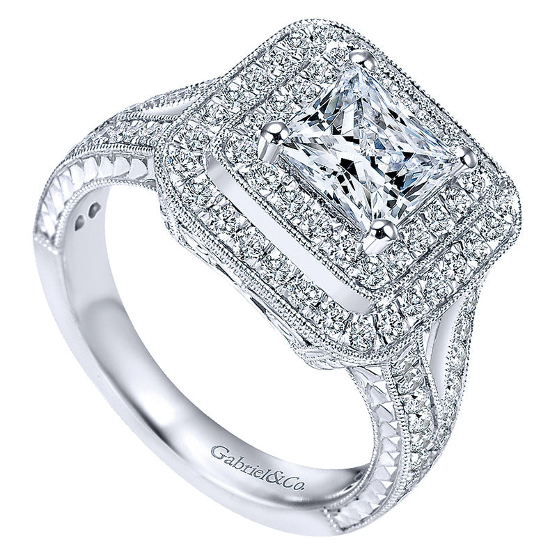 14K White Gold Diamond Double Halo 14K White Gold Engagement Ring ER7264W44Jj
