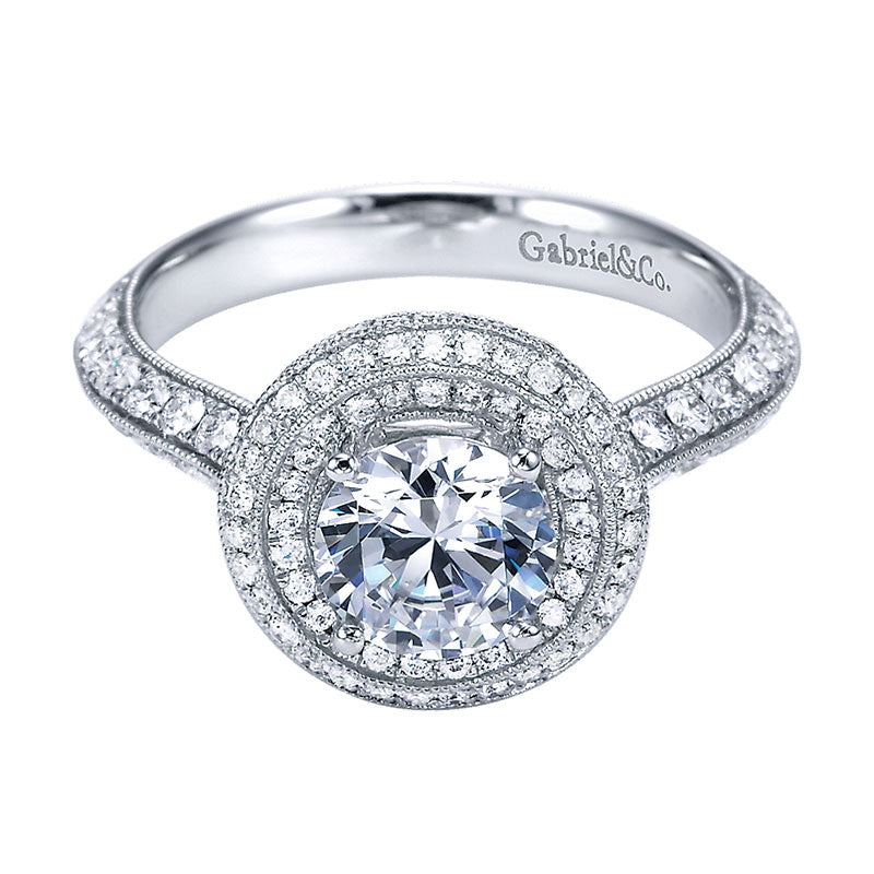 Engagement Ring 14k White Gold Diamond Double Halo