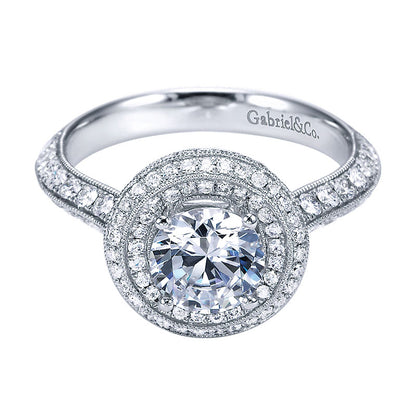 Engagement Ring 14k White Gold Diamond Double Halo