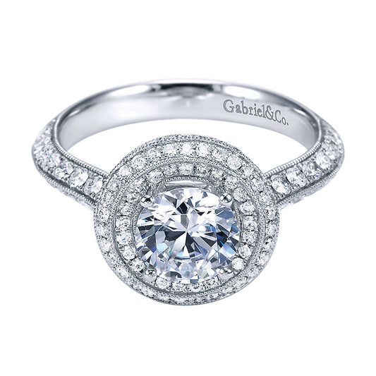 Engagement Ring 14k White Gold Diamond Double Halo