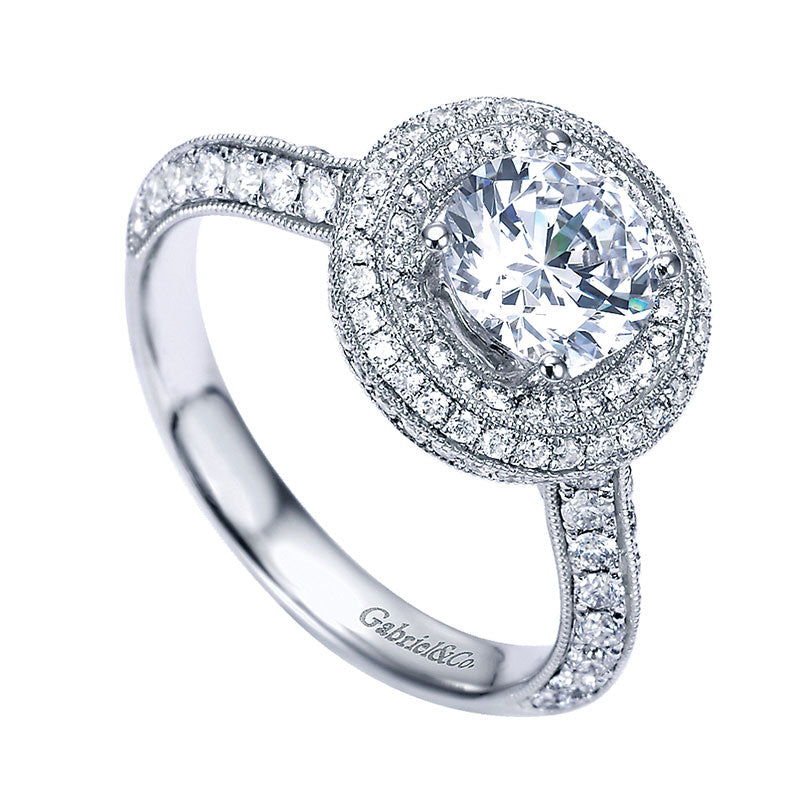Engagement Ring 14k White Gold Diamond Double Halo