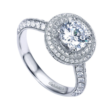 Engagement Ring 14k White Gold Diamond Double Halo