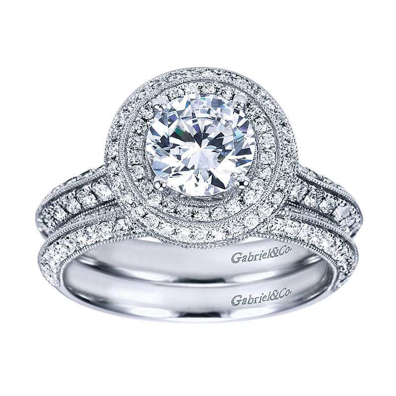 Engagement Ring 14k White Gold Diamond Double Halo