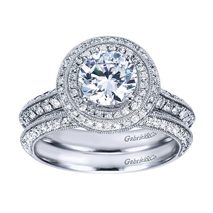 Engagement Ring 14k White Gold Diamond Double Halo