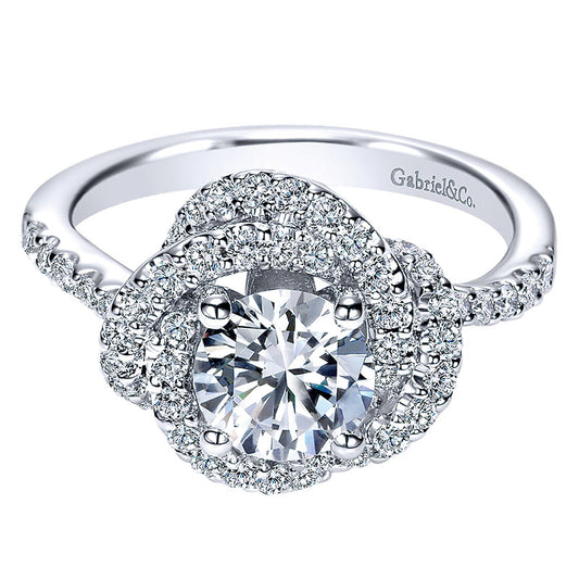 Engagement Ring 14k White Gold Diamond Double Halo