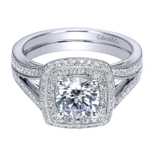 14K White Gold Diamond Double Halo 14K White Gold Engagement Ring ER8173W44Jj