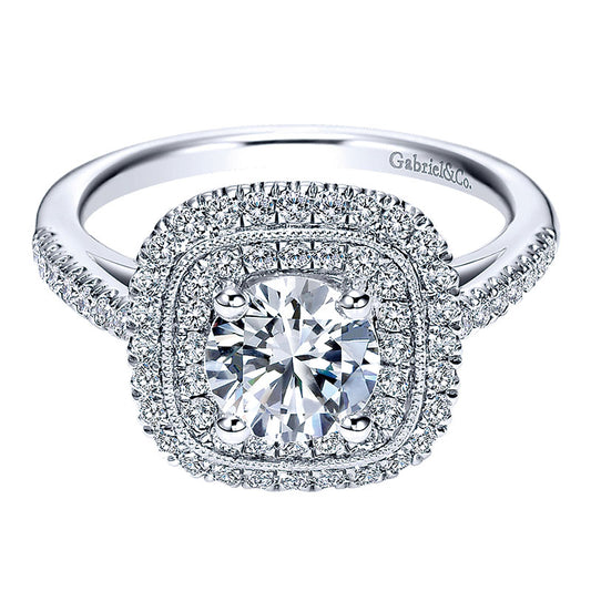 14K White Gold Diamond Double Halo 14K White Gold Engagement Ring ER8174W44Jj