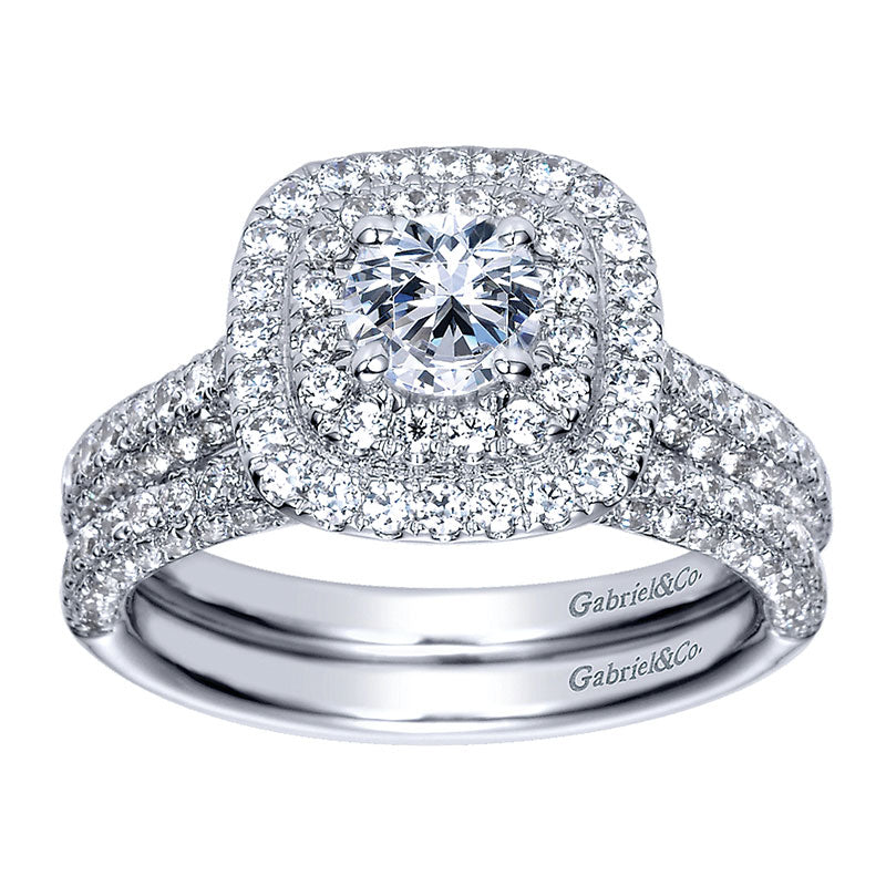 Engagement Ring 14k White Gold Diamond Double Halo