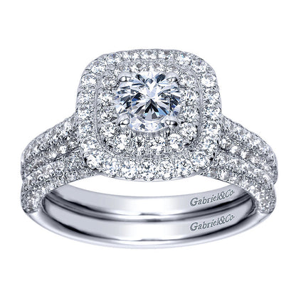 Engagement Ring 14k White Gold Diamond Double Halo