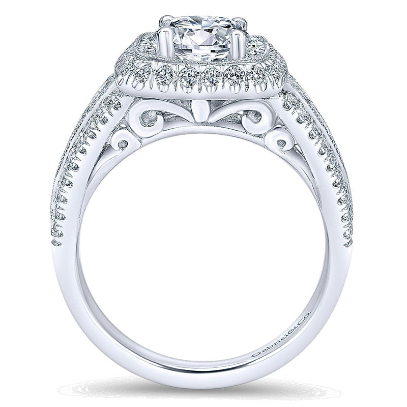 14K White Gold Diamond Double Pave Halo ANd Milgrain 14K White Gold Engagement Ring ER10103W44Jj