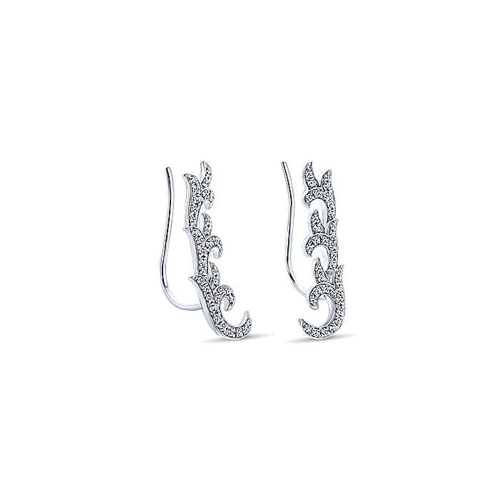 14k White Gold Diamond Earcuffs Earrings
