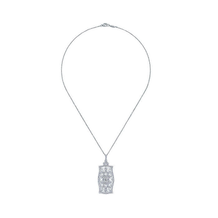 14k White Gold Diamond Fashion Pave Pendant Necklace