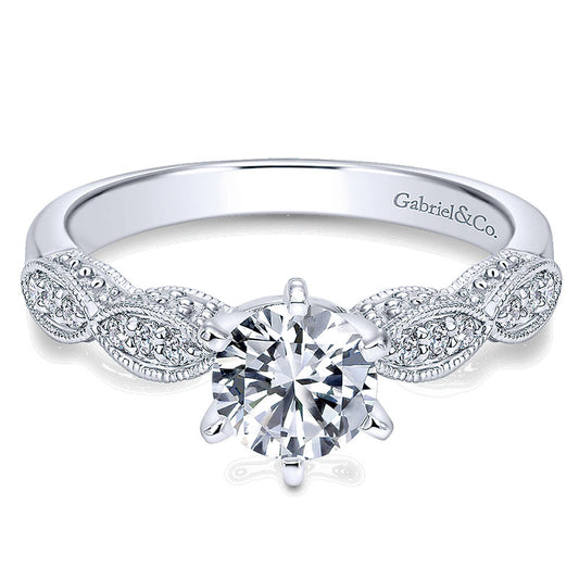 14K White Gold Diamond Filgree Shank Straight 14K White Gold Engagement Ring ER3848W44Jj