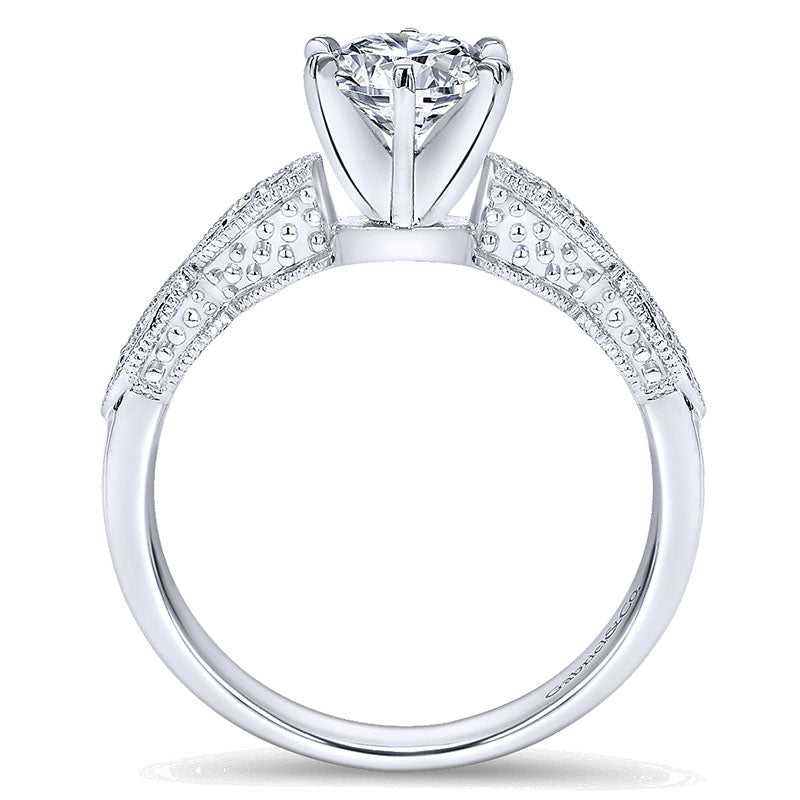 14K White Gold Diamond Filgree Shank Straight 14K White Gold Engagement Ring ER3848W44Jj