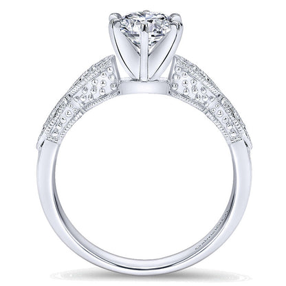 14K White Gold Diamond Filgree Shank Straight 14K White Gold Engagement Ring ER3848W44Jj