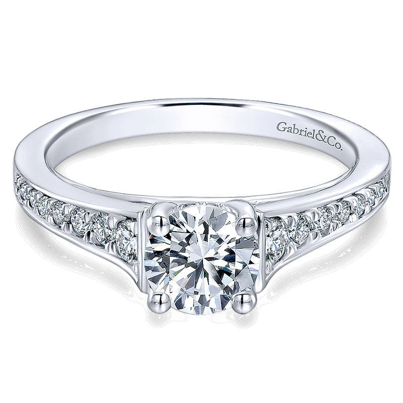 14K White Gold Diamond Four Prong Straight Channel 14K White Gold Engagement Ring ER12276R3W44Jj