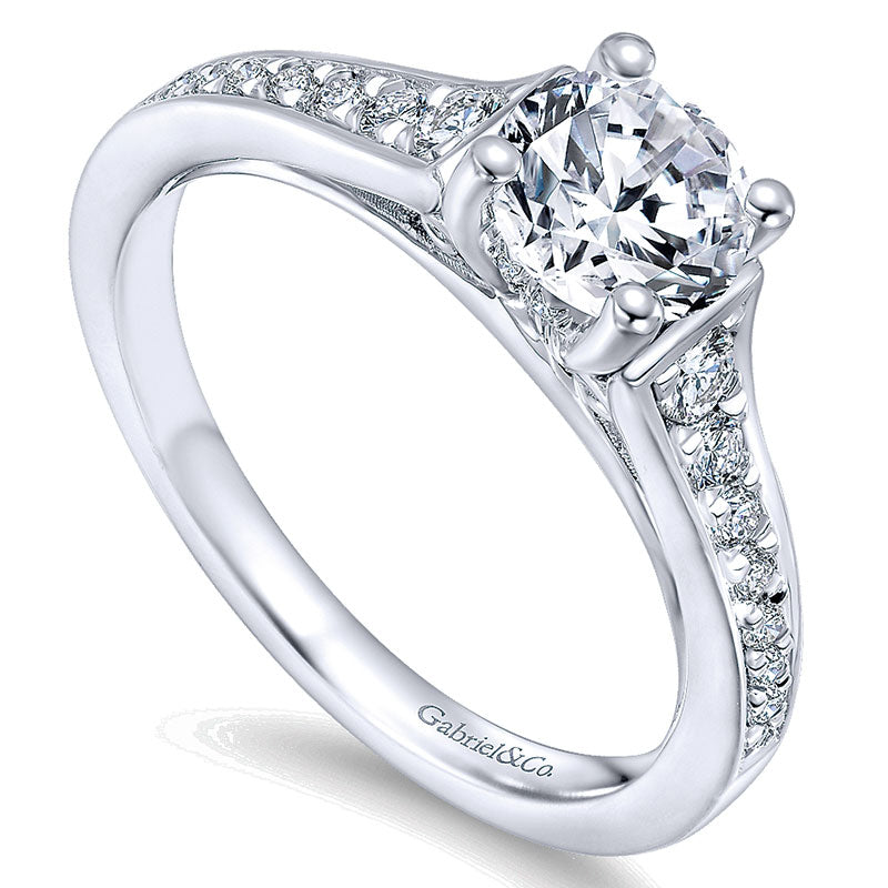 14K White Gold Diamond Four Prong Straight Channel 14K White Gold Engagement Ring ER12276R3W44Jj